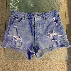 GAP Distressed High-Waist Denim Jean Shorts - Blue